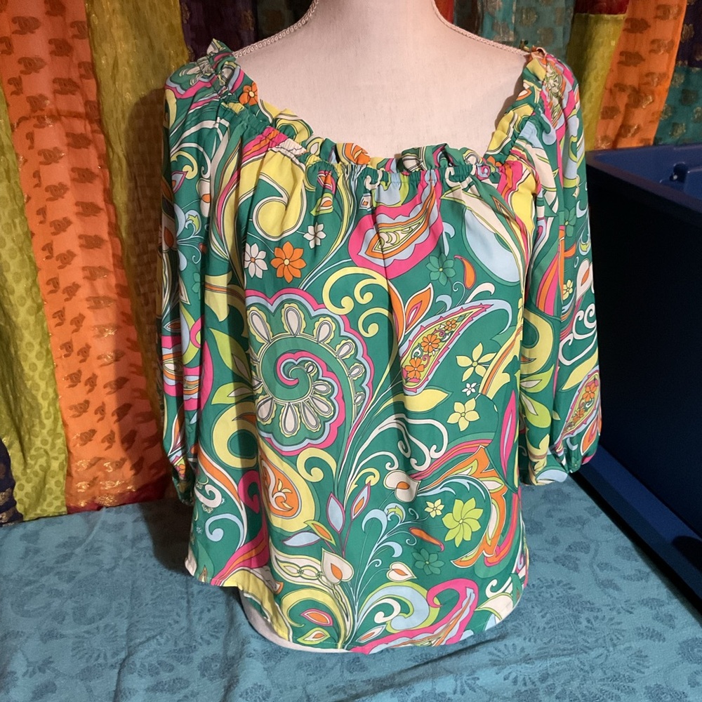 Flying Tomato paisley colorful peasant top hippie Medium